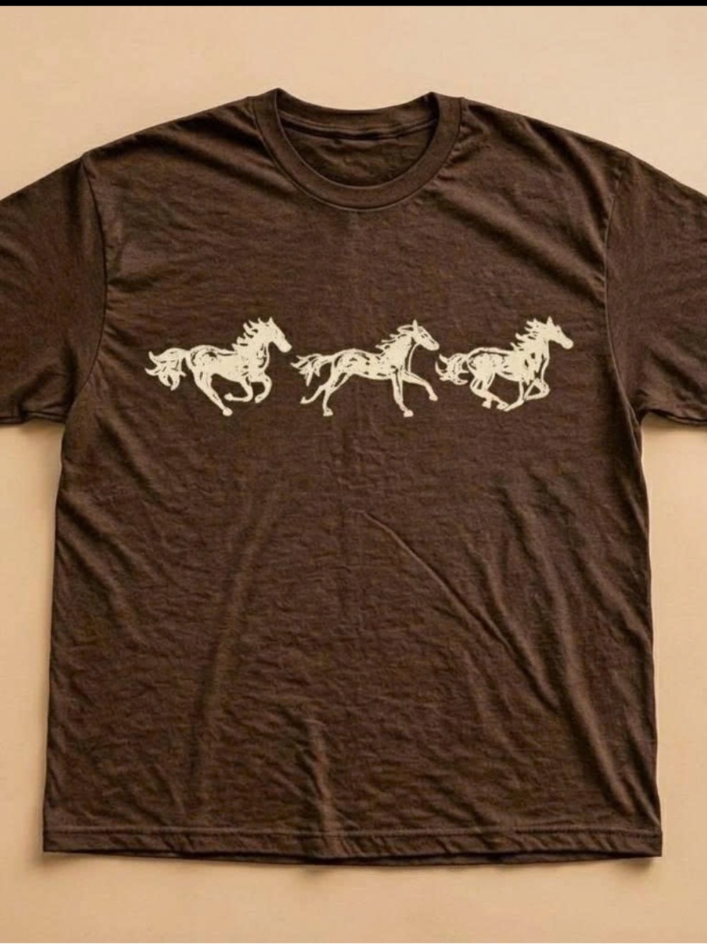 Horse Brown Short Sleeve Tee with White Horse Graphic